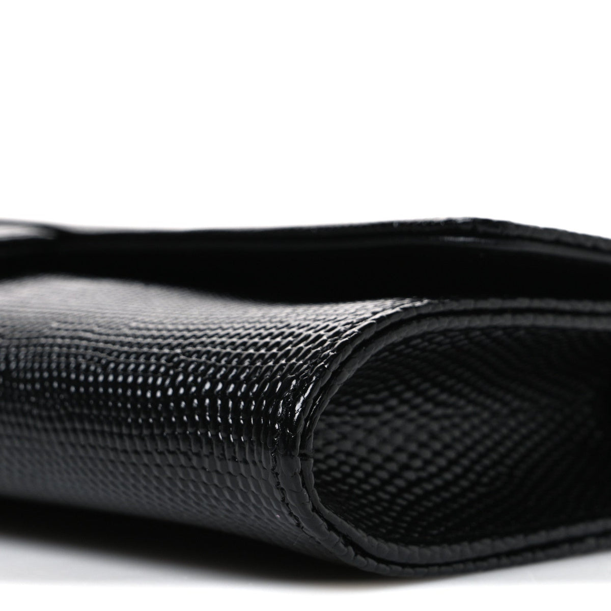 Calfskin Lizard Embossed Top Handle Long Clutch With Chain Black