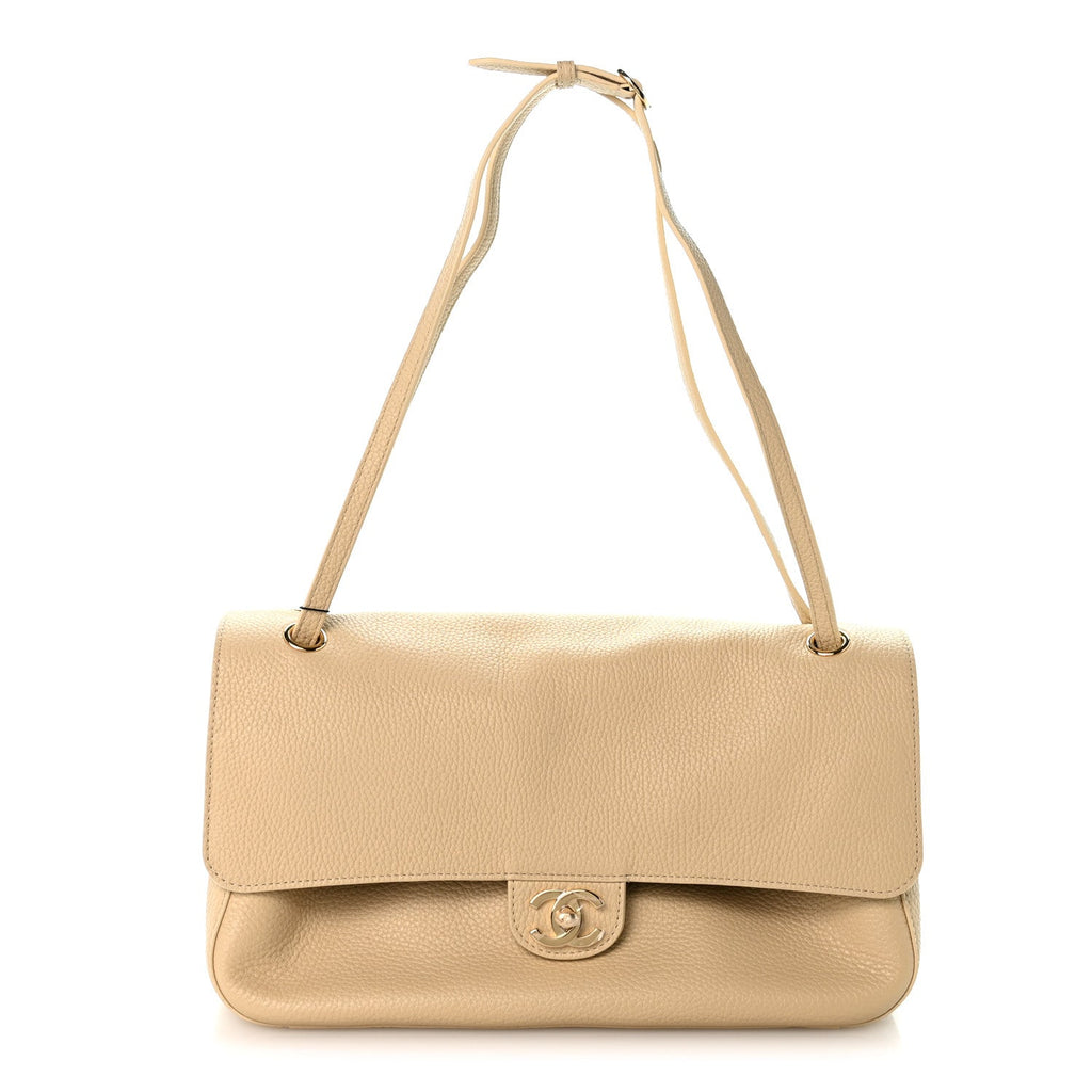 Grained Calfskin Small Souplissimo Maxi Flap Beige