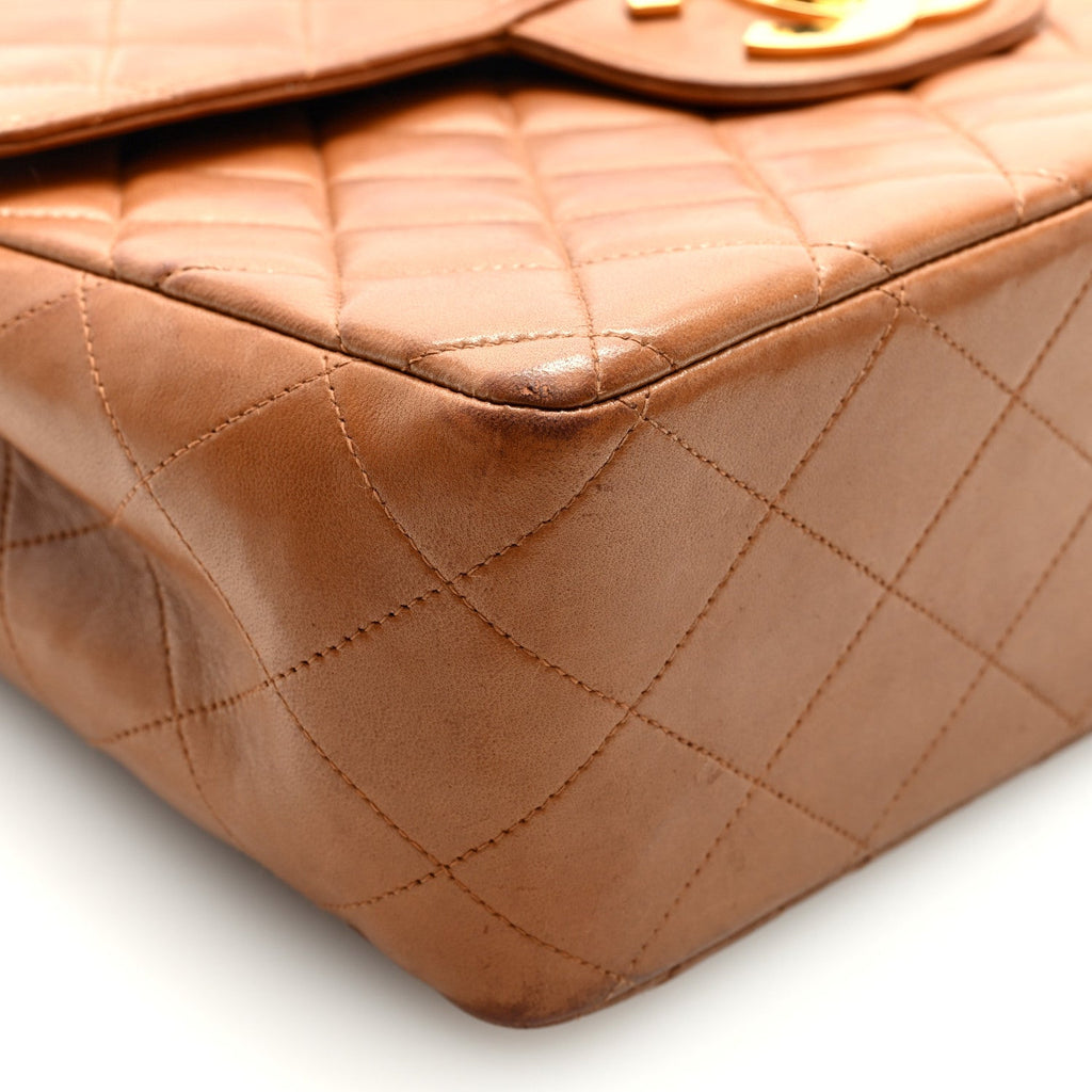 Lambskin Quilted XL Jumbo Single Flap Beige