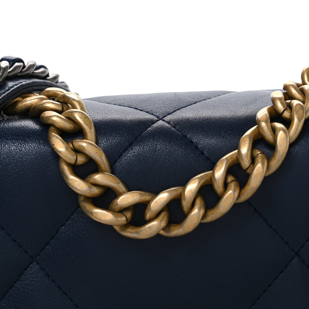 Lambskin Quilted Medium Chanel 19 Flap Navy Blue