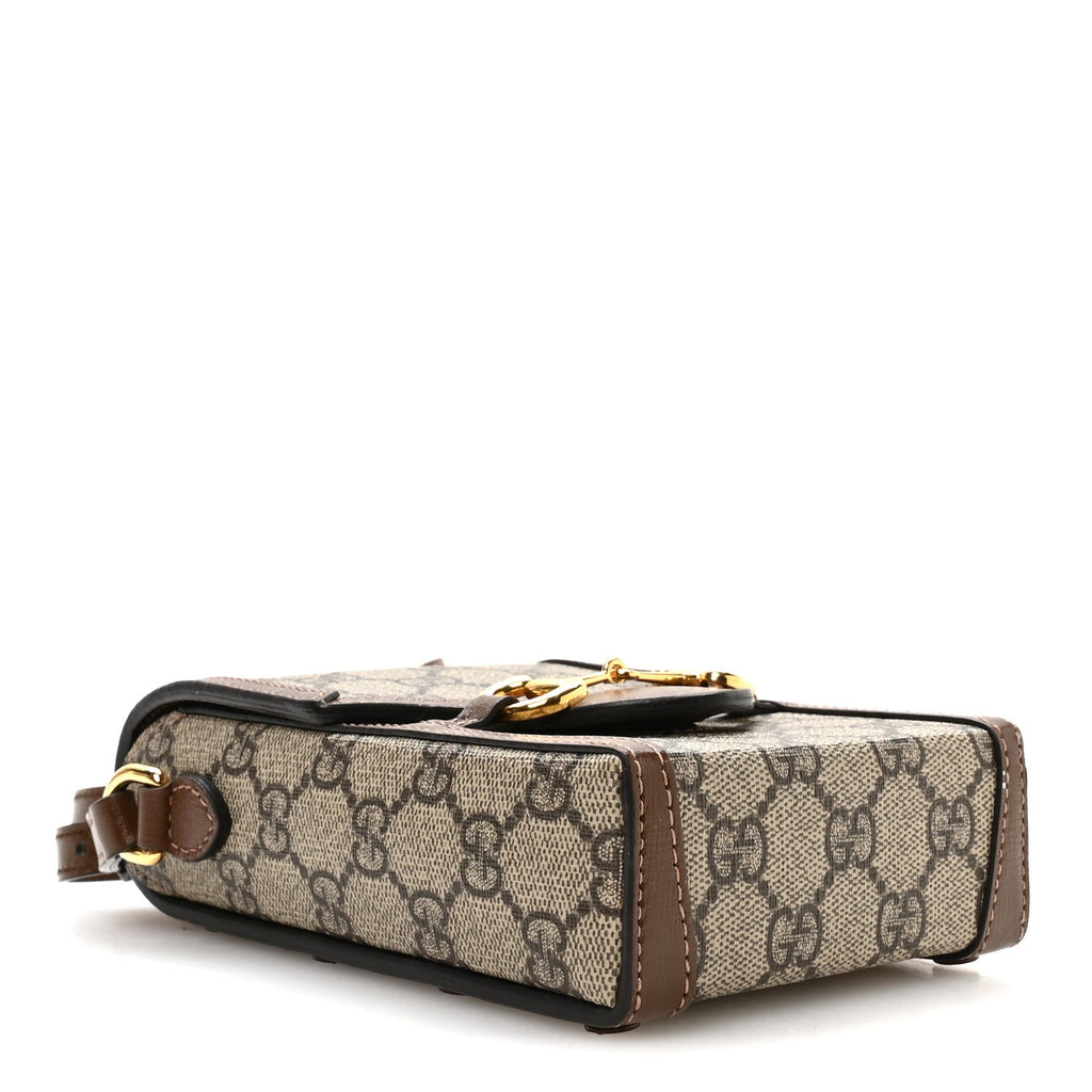 GG Supreme Monogram Mini Horsebit 1955 Crossbody Bag Beige Brown Sugar