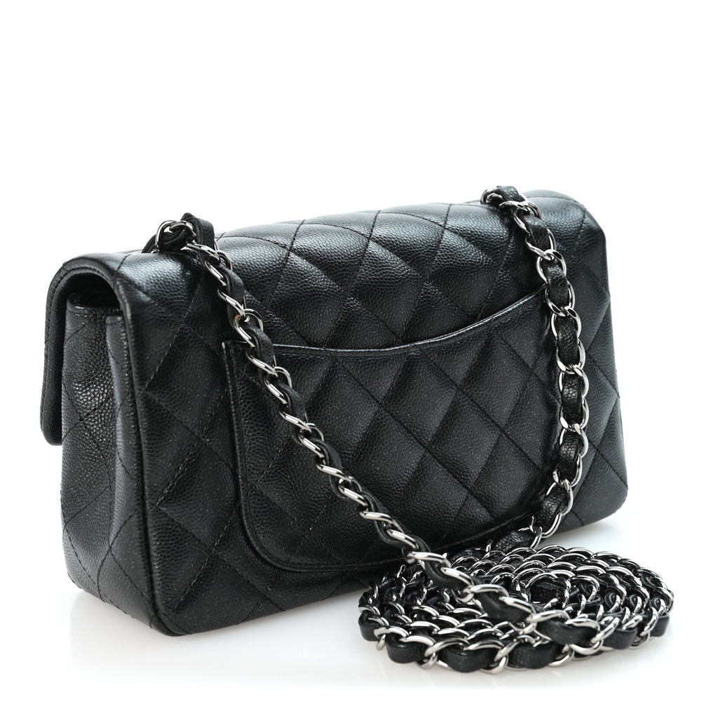 Iridescent Caviar Quilted Mini Rectangular Flap Black
