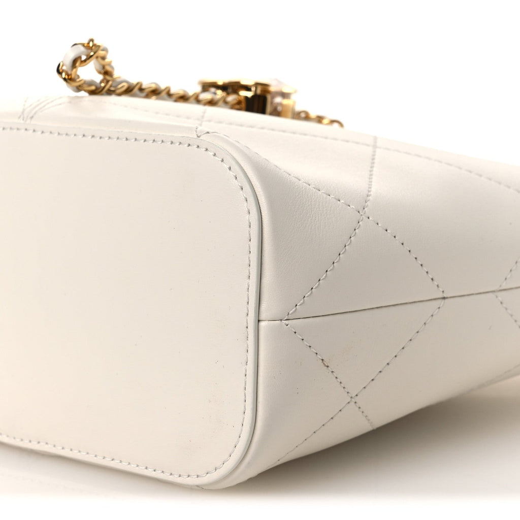 Calfskin Quilted Small Shopping Bag White
