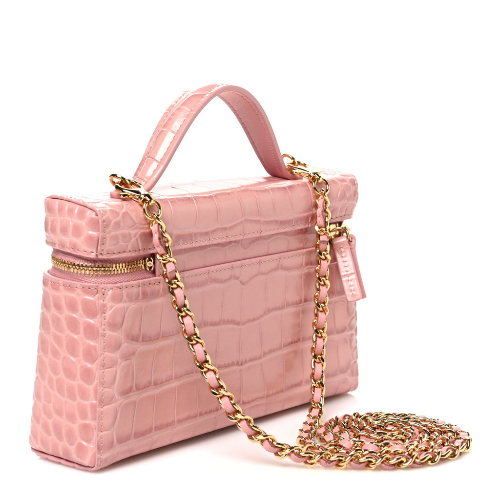 Calfskin Crocodile Embossed Crococo Exoticoco Vanity With Chain Light Pink