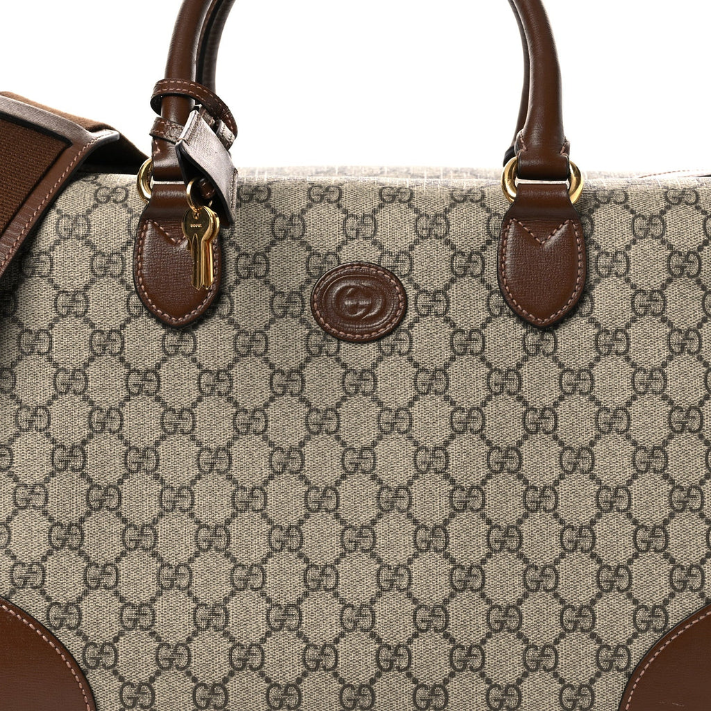 GG Supreme Monogram Azalea Calfskin Retro Interlocking G Duffle Bag Beige Ebony Brown Sugar