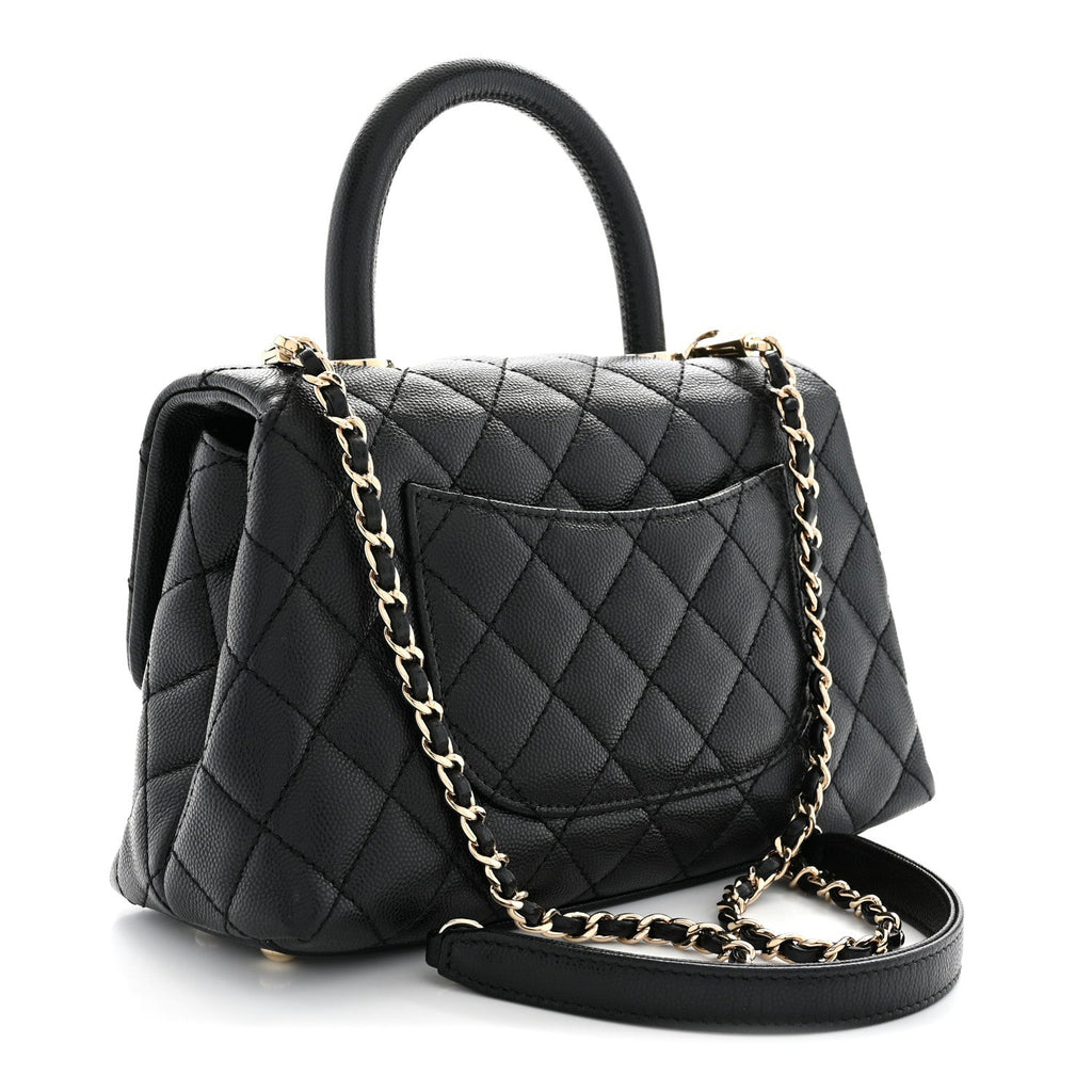 Caviar Quilted Mini Coco Handle Flap Black