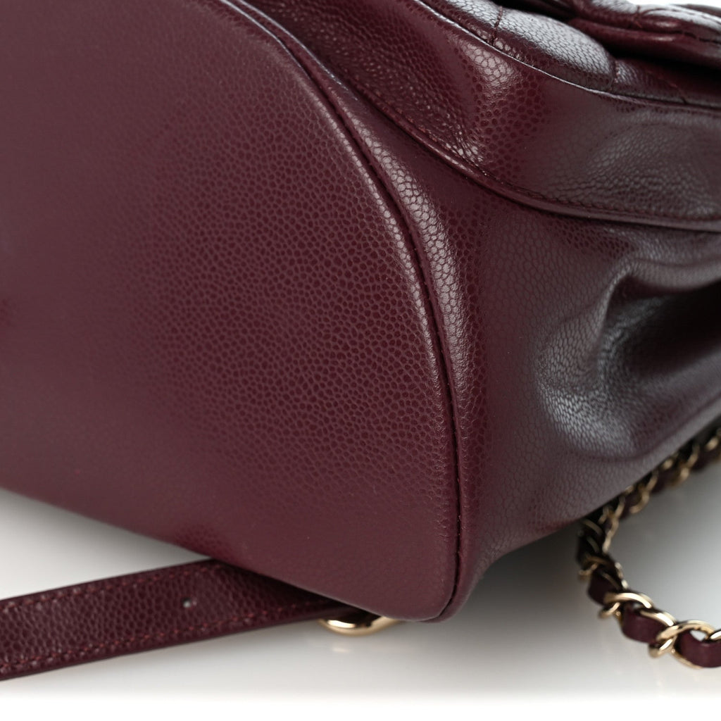 Shiny Caviar Quilted Medium Duma Pockets Drawstring Backpack Dark Burgundy