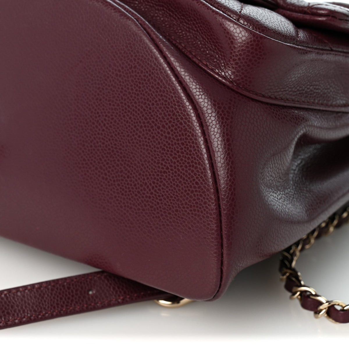 Shiny Caviar Quilted Medium Duma Pockets Drawstring Backpack Dark Burgundy