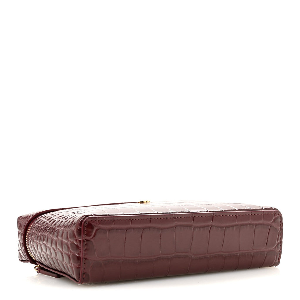 Calfskin Crocodile Embossed Crococo Exoticoco Vanity With Chain Dark Burgundy