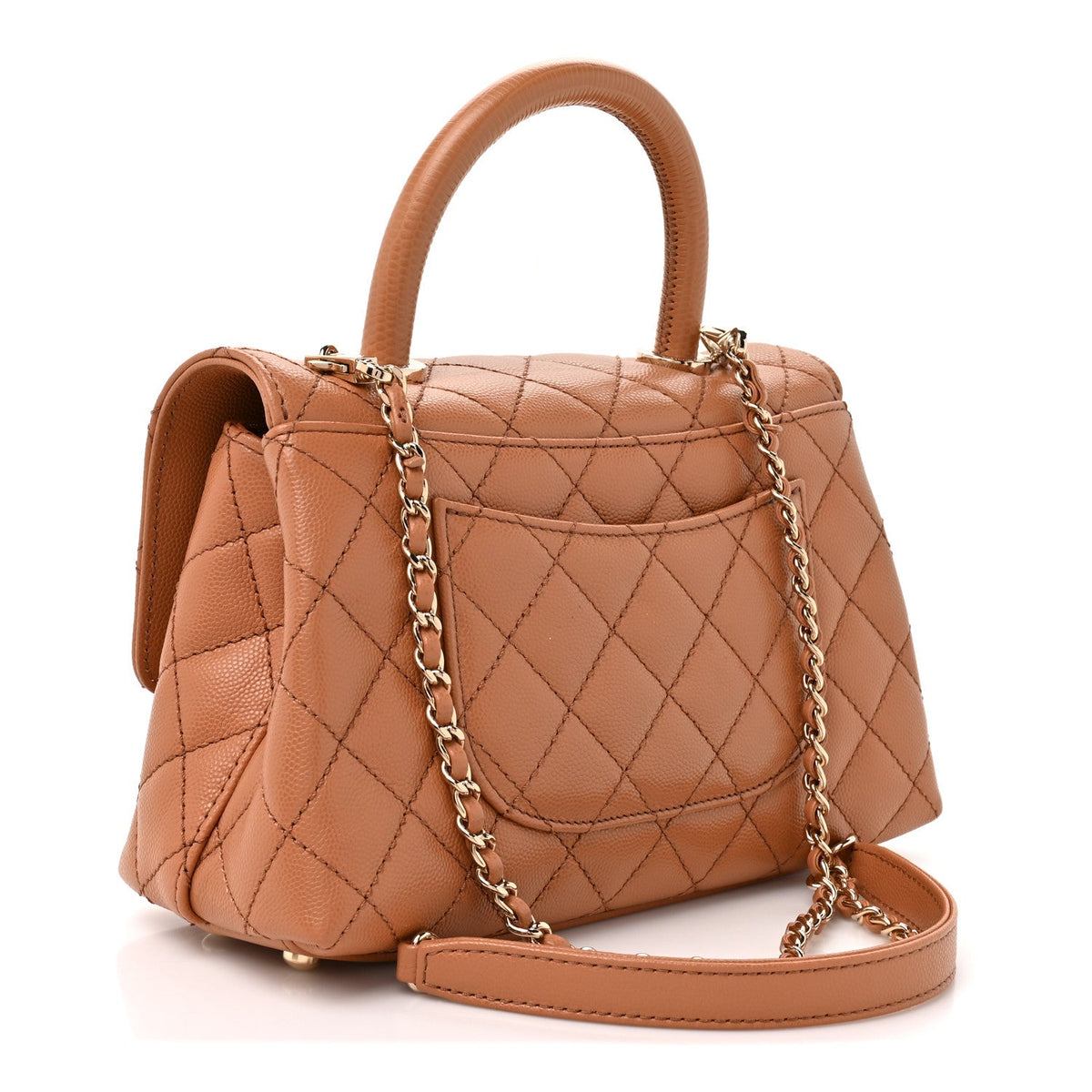 Caviar Quilted Lizard Embossed Mini Coco Handle Flap Beige