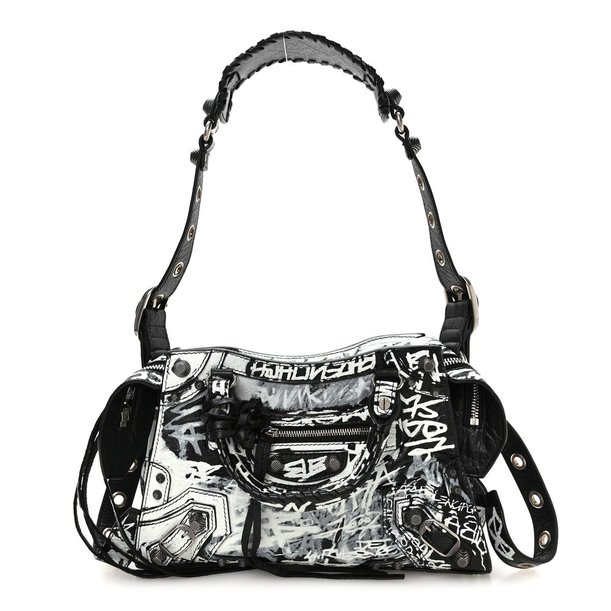 Agneau Arena Graffiti Neo Cagole Handbag XS Black White