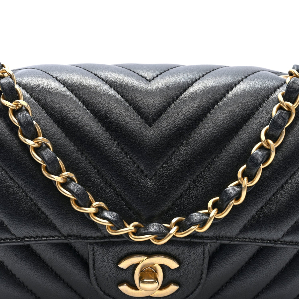 Lambskin Chevron Quilted Mini Rectangular Flap Black