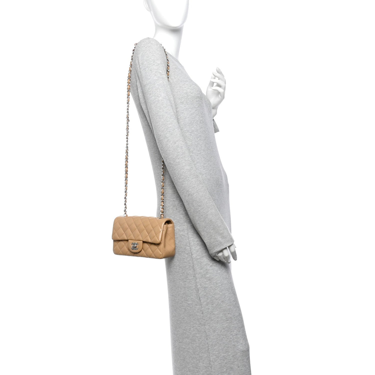 Lambskin Quilted Mini Rectangular Flap Beige
