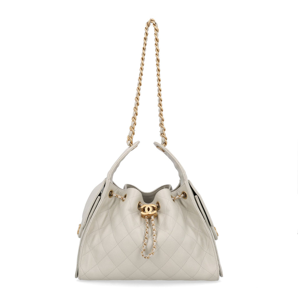 Caviar Quilted Small Chanel 25 Handbag Light Grey