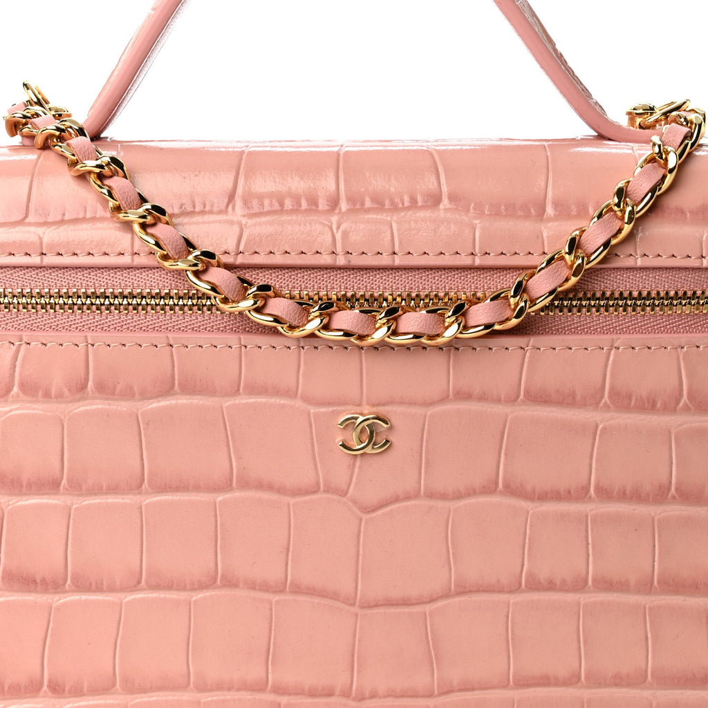 Calfskin Crocodile Embossed Crococo Exoticoco Vanity With Chain Light Pink