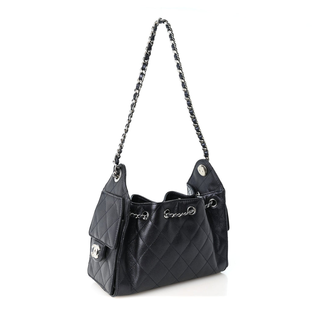 Metallic Caviar Quilted Mini Chanel 25 Handbag Dark Blue