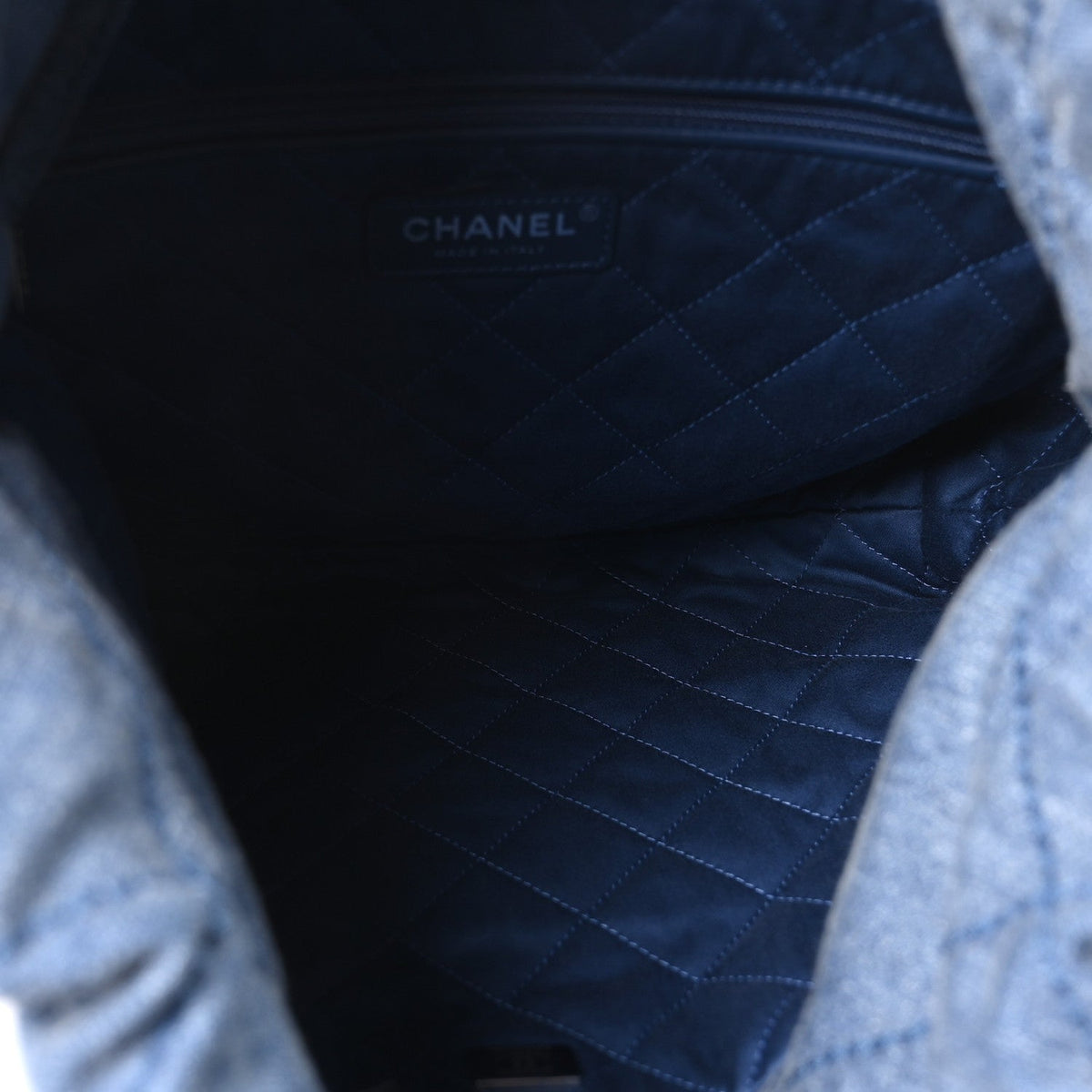 Washed Denim Quilted Studded Small Chanel 22 Blue