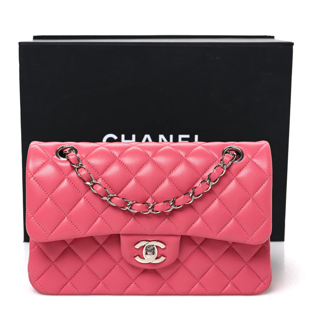 Lambskin Quilted Small Double Flap Pink