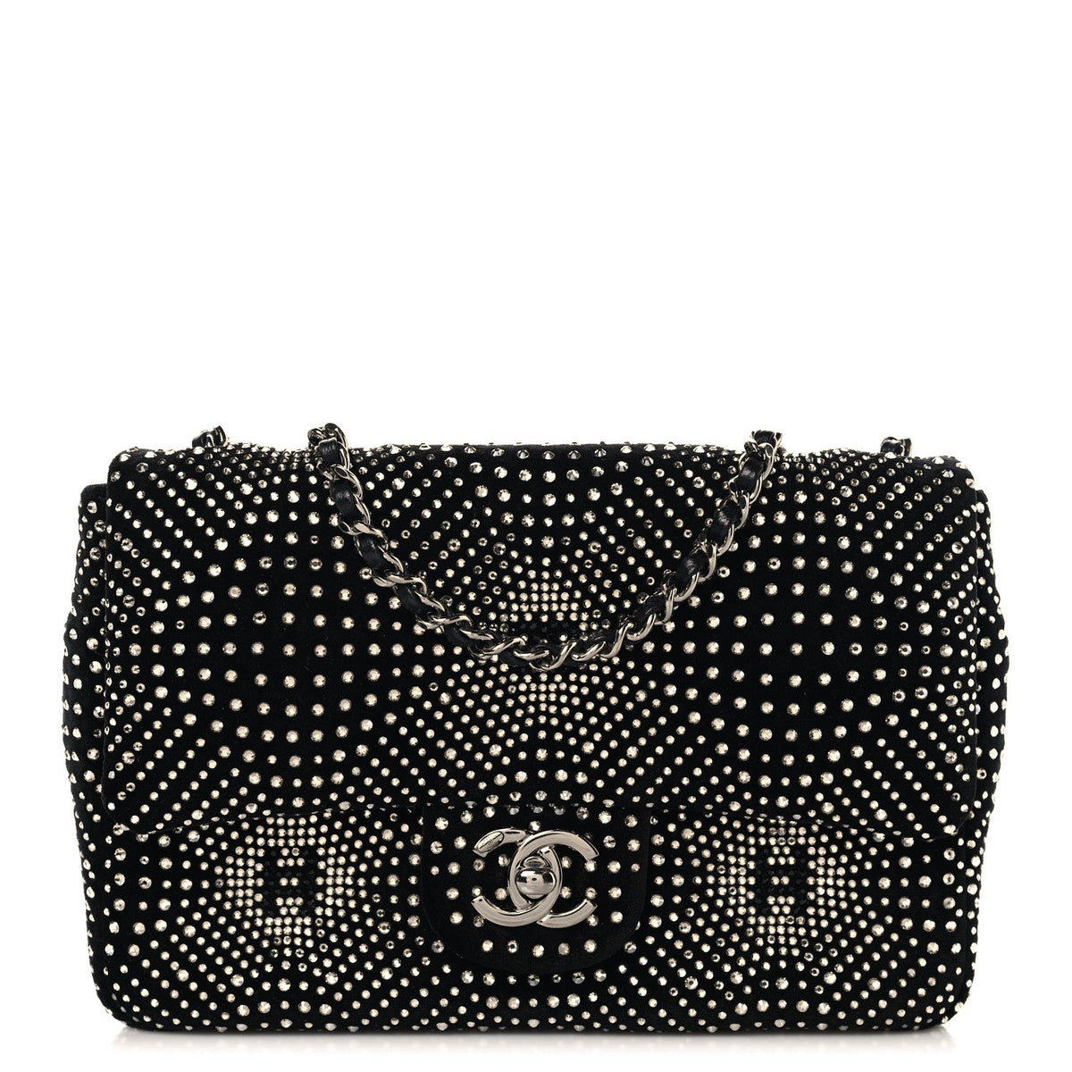 Velvet Strass Evening Flap Bag Black Silver