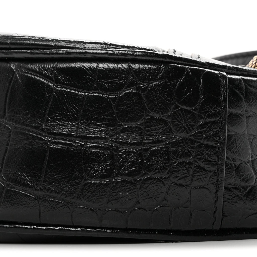 Extra Supple Calfskin Crocodile Embossed Le Cagole Shoulder Bag XS Black