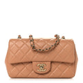 Lambskin Quilted Mini Rectangular Flap Brown