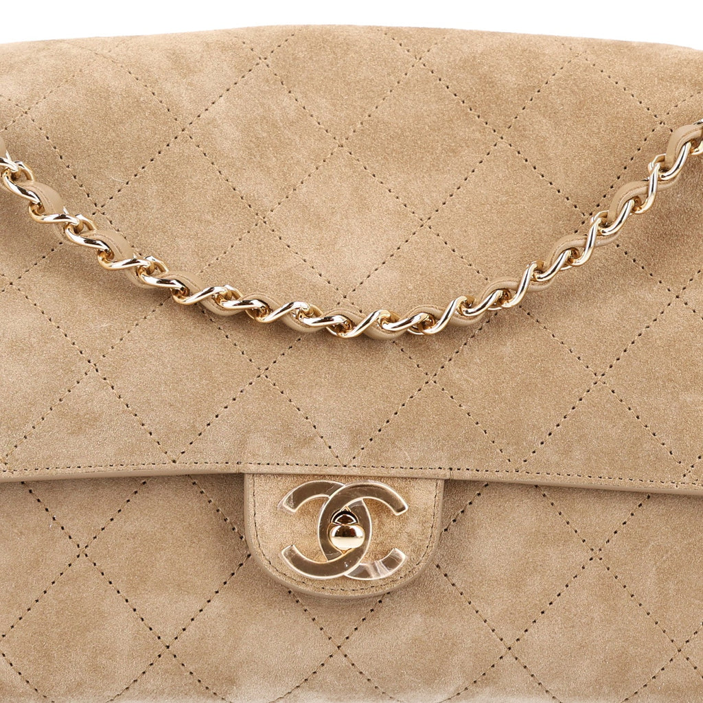 Suede Calfskin Small Souplissimo Maxi Flap Dark Beige