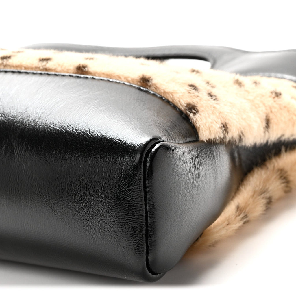 Shiny Lambskin Pony Hair Cheetah Printed Mini 31 Shopping Bag Light Beige Black