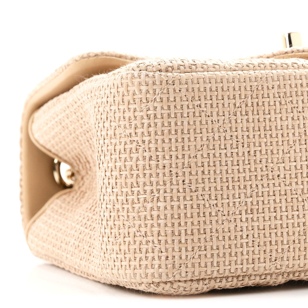 Braided Raffia Quilted Mini Square Flap Dark Beige