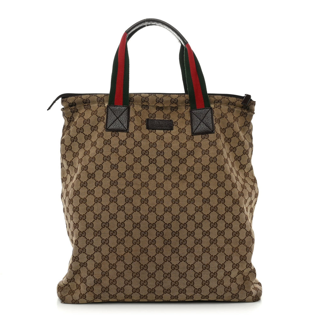 GG Monogram Large Web Handle Vertical Tote Dark Brown
