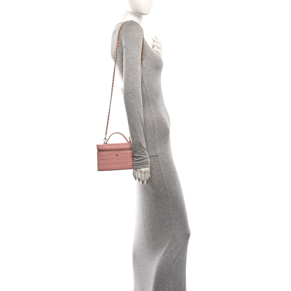 Calfskin Crocodile Embossed Crococo Exoticoco Vanity With Chain Light Pink