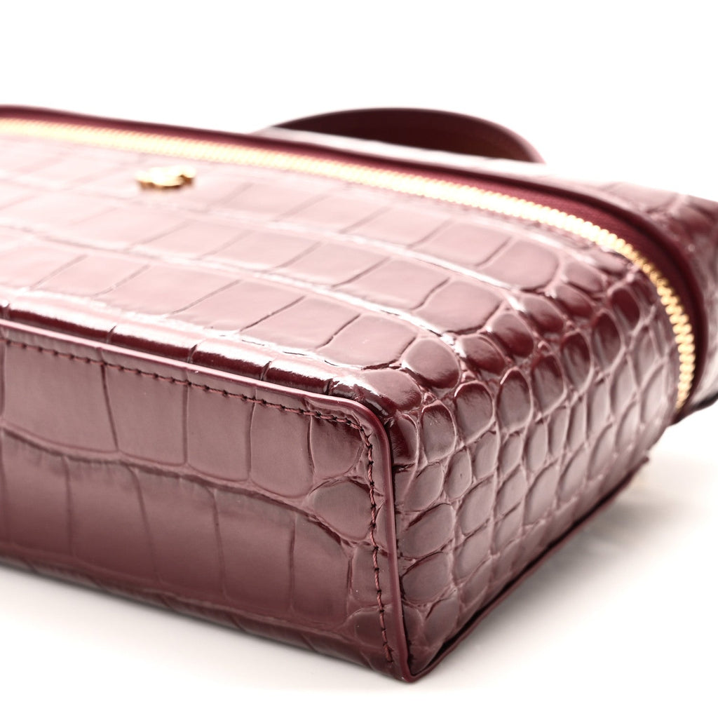 Calfskin Crocodile Embossed Crococo Exoticoco Vanity With Chain Dark Burgundy