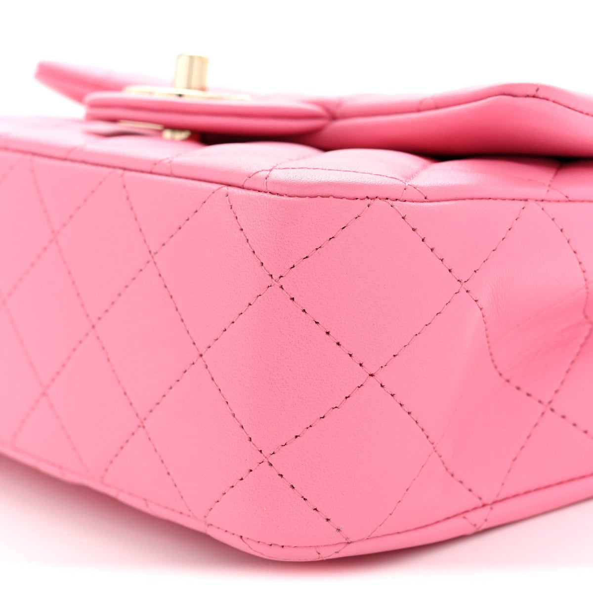 Lambskin Quilted Mini Top Handle Rectangular Flap Light Pink