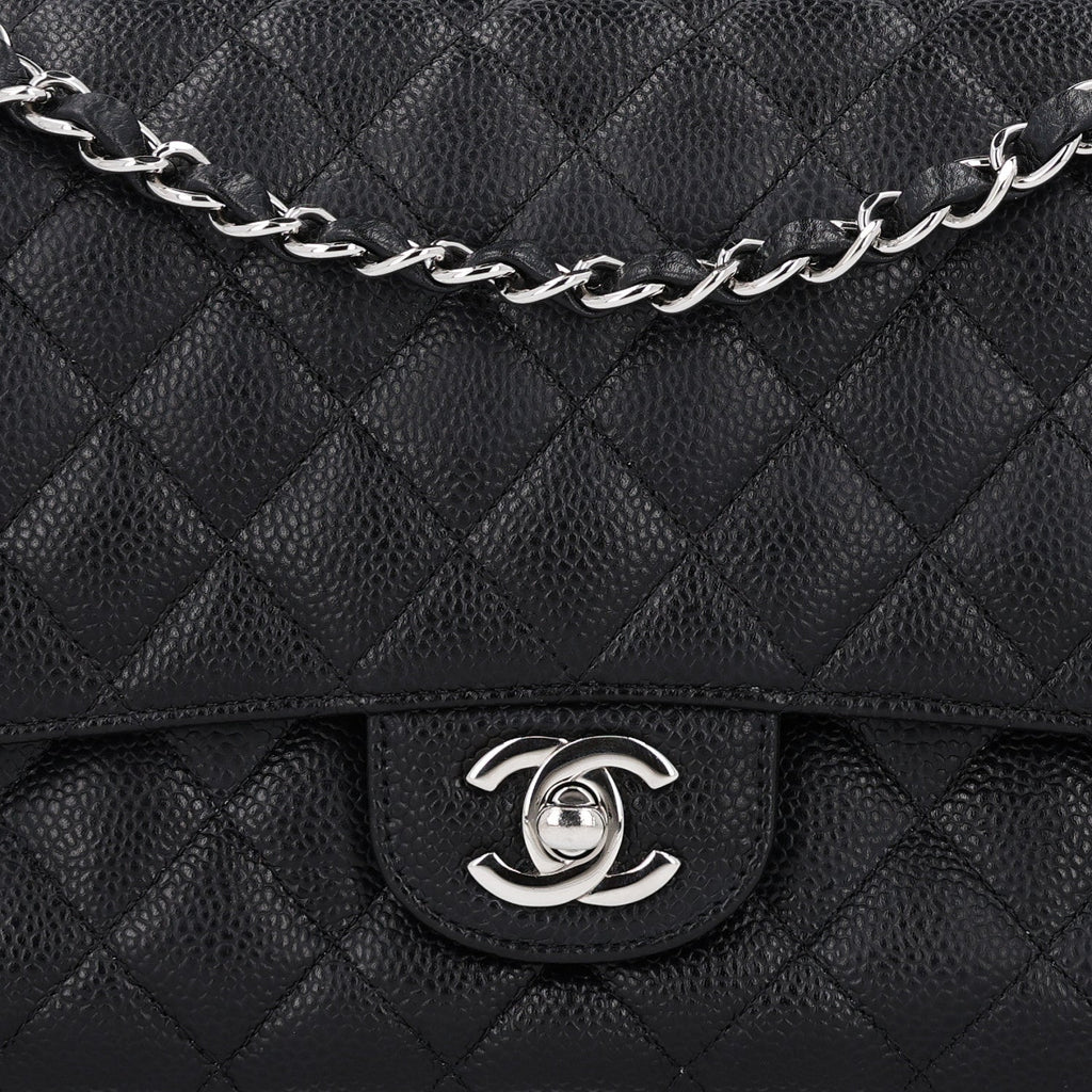 Caviar Quilted Medium Double Flap Black