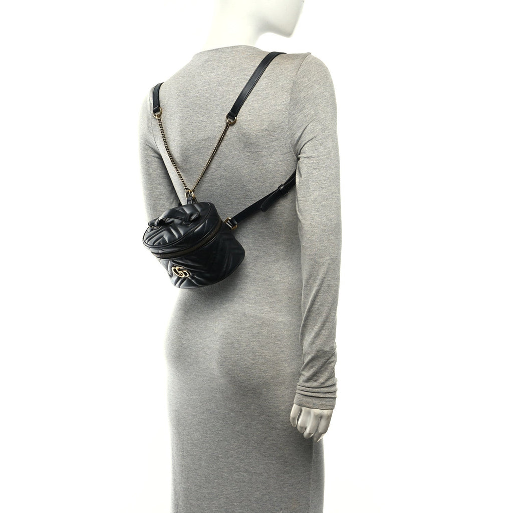 Calfskin Matelasse Mini GG Marmont Round Backpack Black