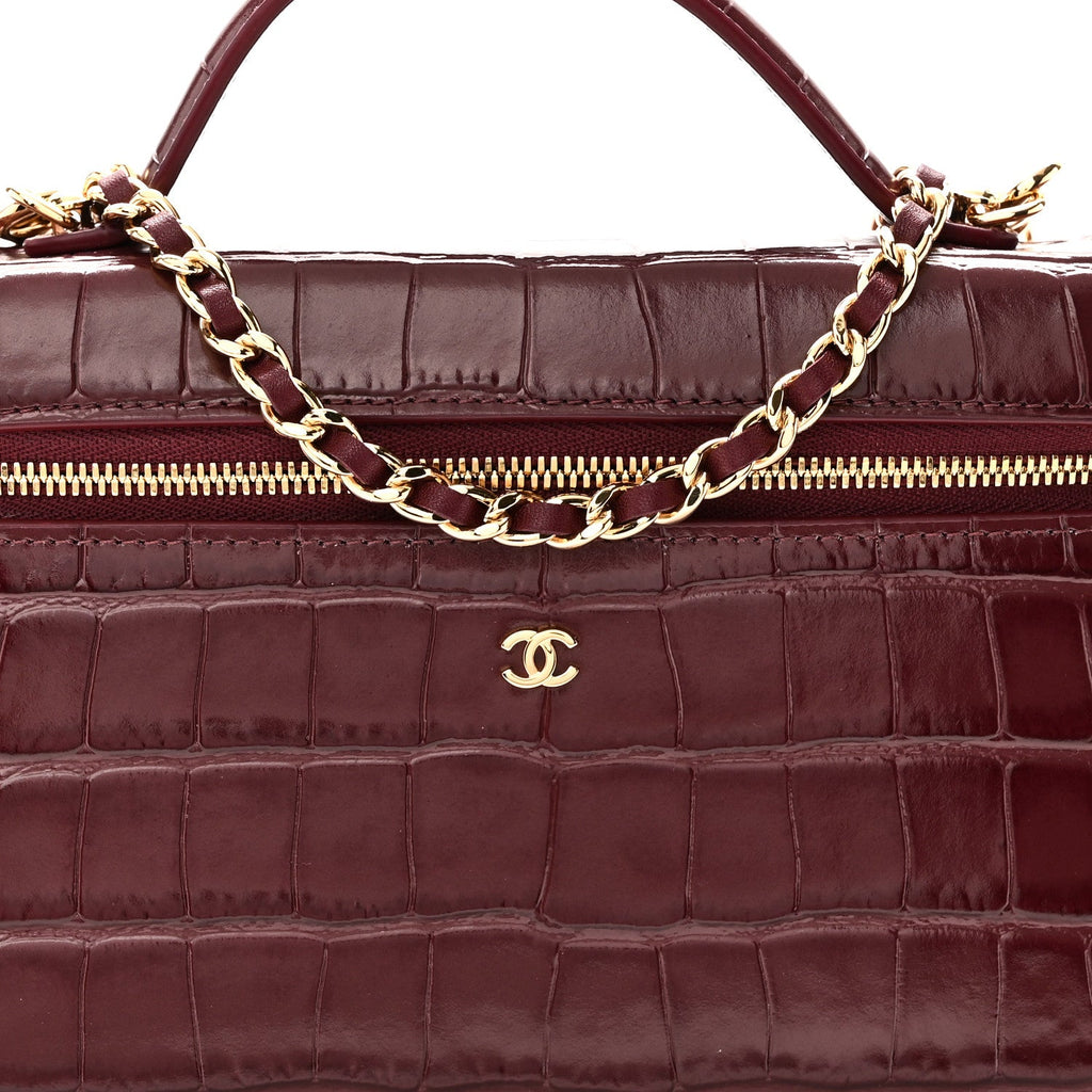 Calfskin Crocodile Embossed Crococo Exoticoco Vanity With Chain Dark Burgundy