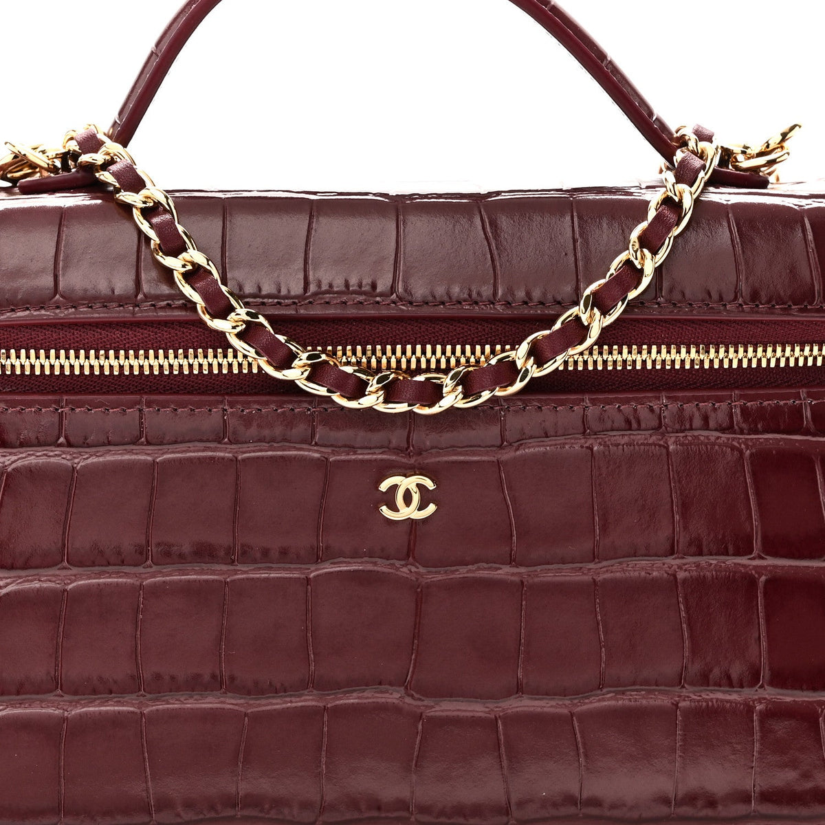 Calfskin Crocodile Embossed Crococo Exoticoco Vanity With Chain Dark Burgundy