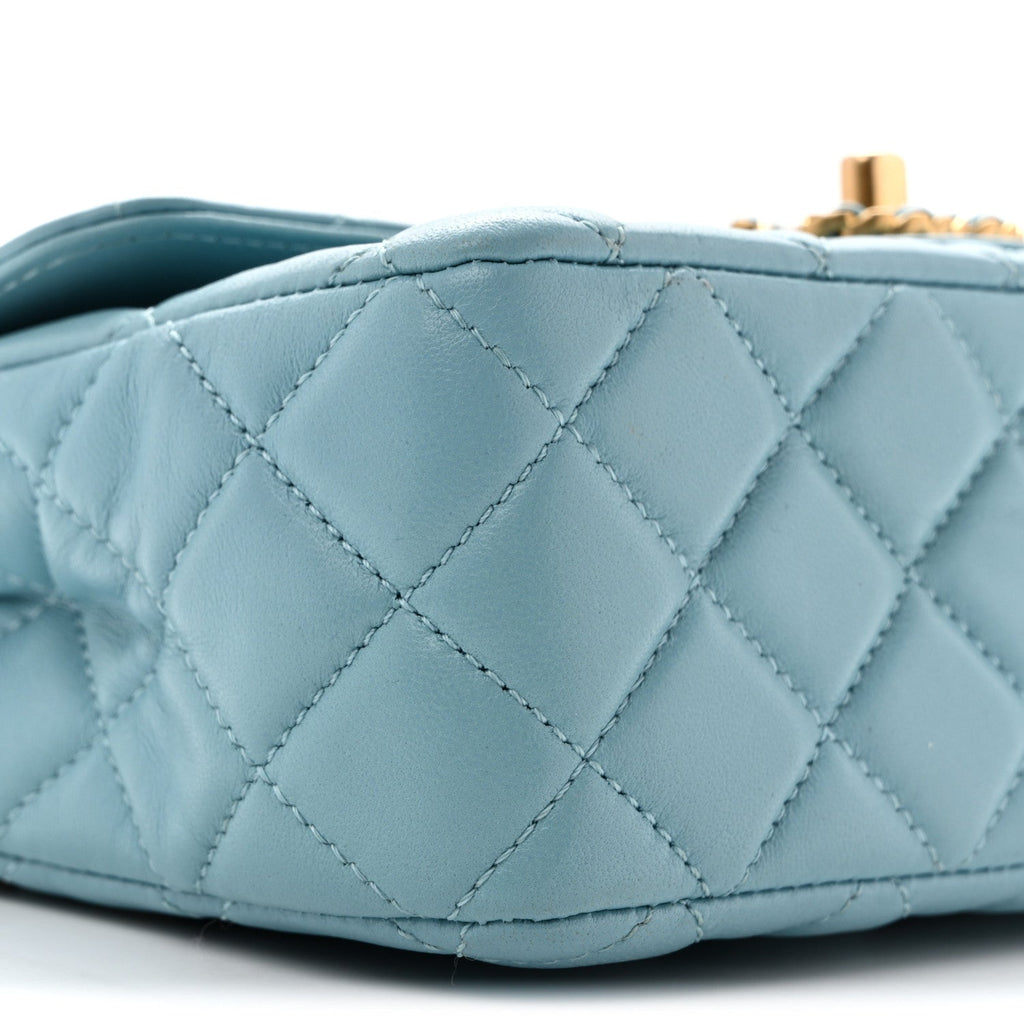 Lambskin Quilted Mini Strass On Top Flap Blue