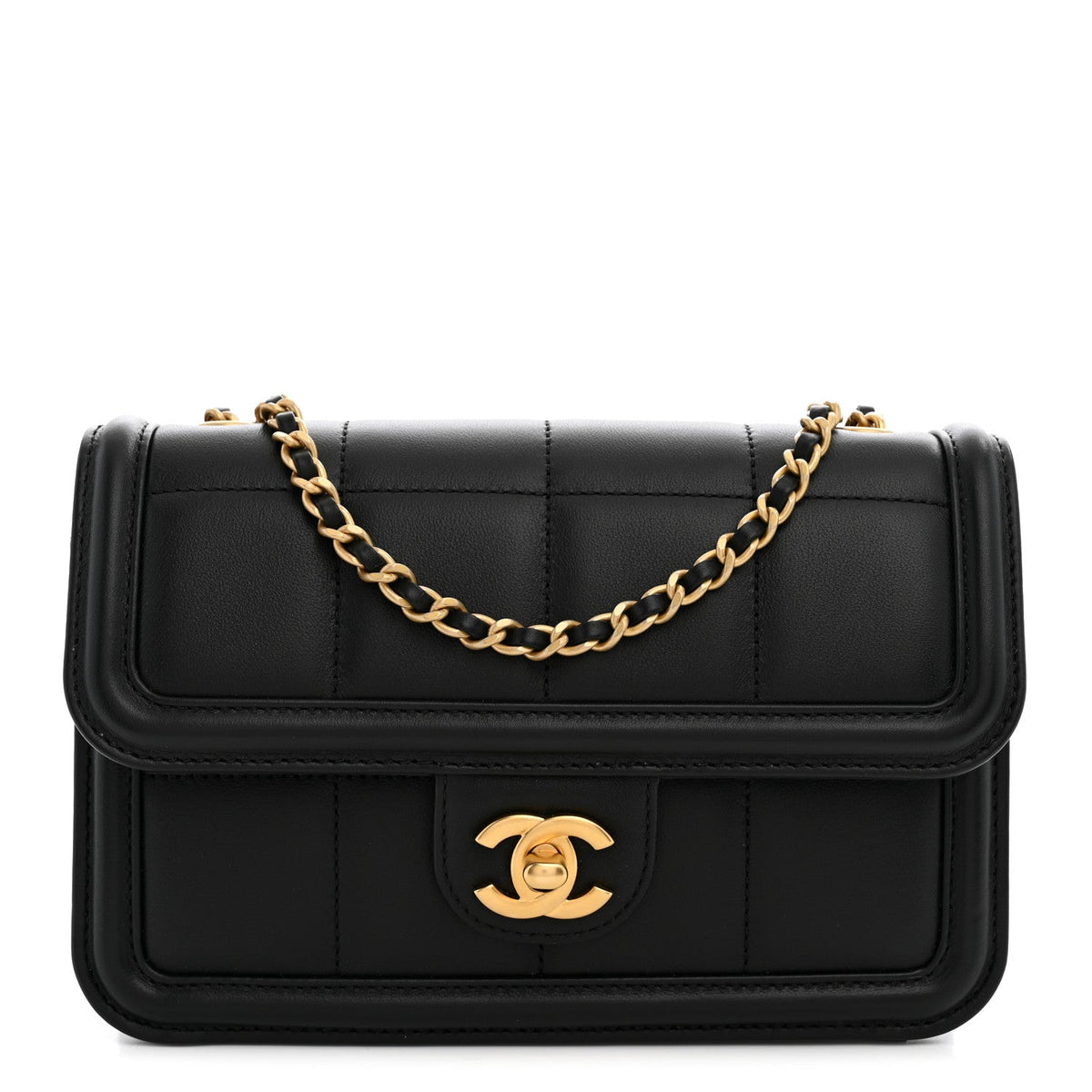 Lambskin Calfskin Mini Chocolate Bar Flap Bag Black