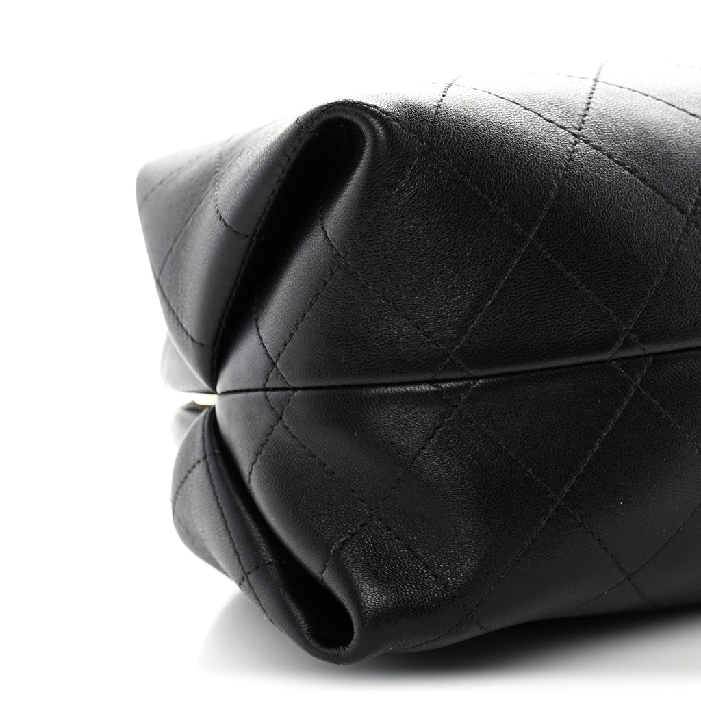 Lambskin Stitched Clutch With Chain Black