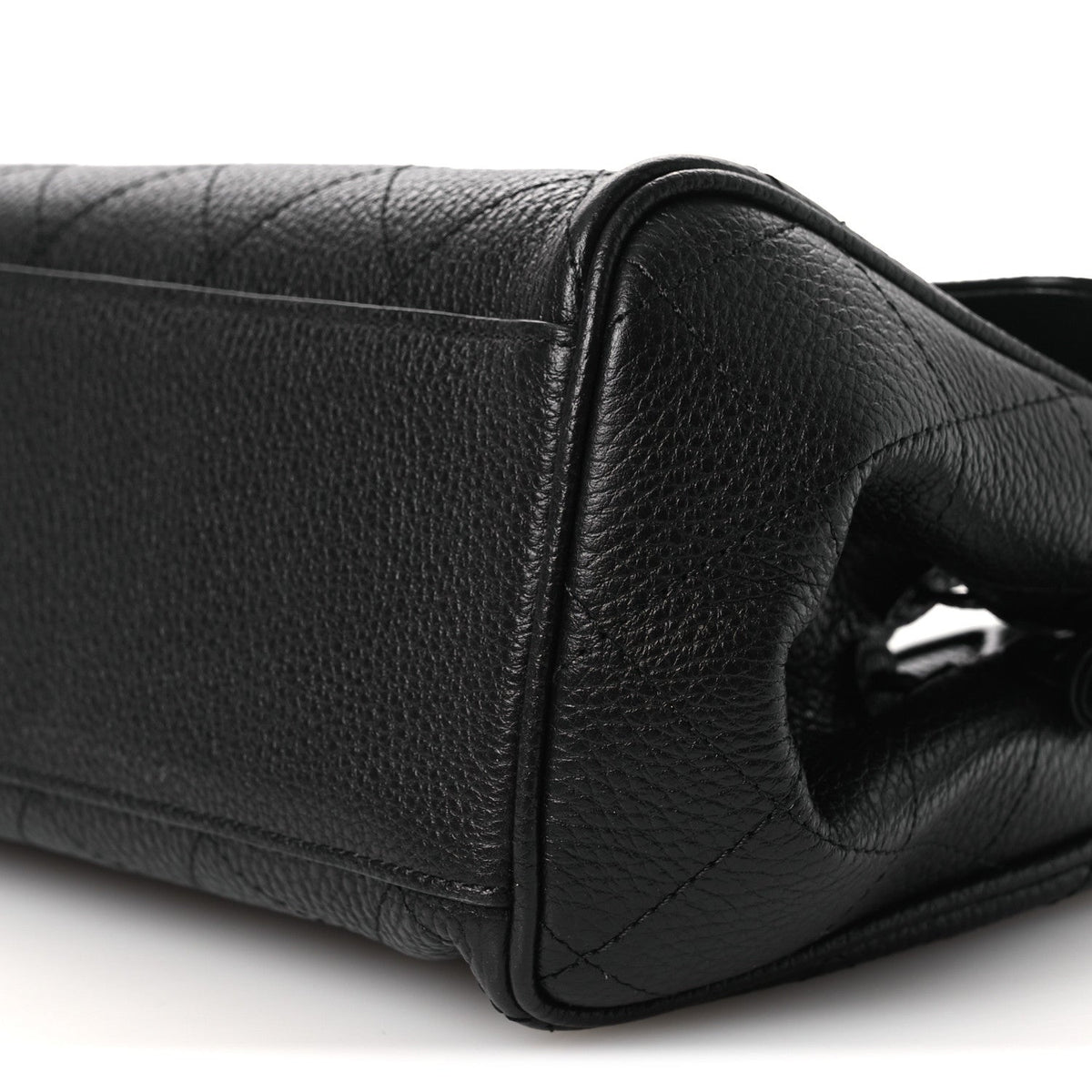 Grained Calfskin Stitched Urban Essentials Small Shopping Bag Black