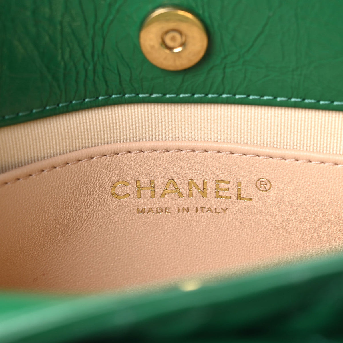 Shiny Crumpled Calfskin Quilted Small Wavy CC Hobo Green