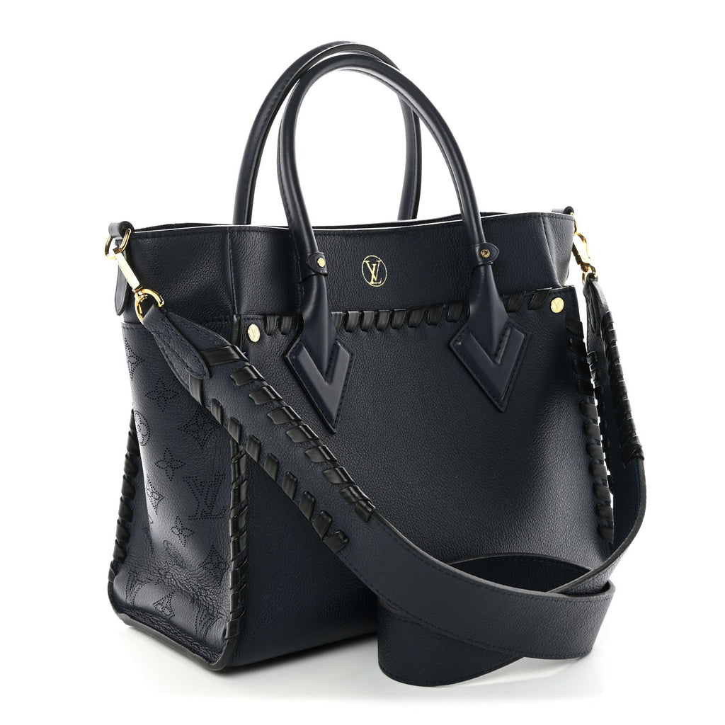 Calfskin Mahina Braided On My Side MM Navy Blue
