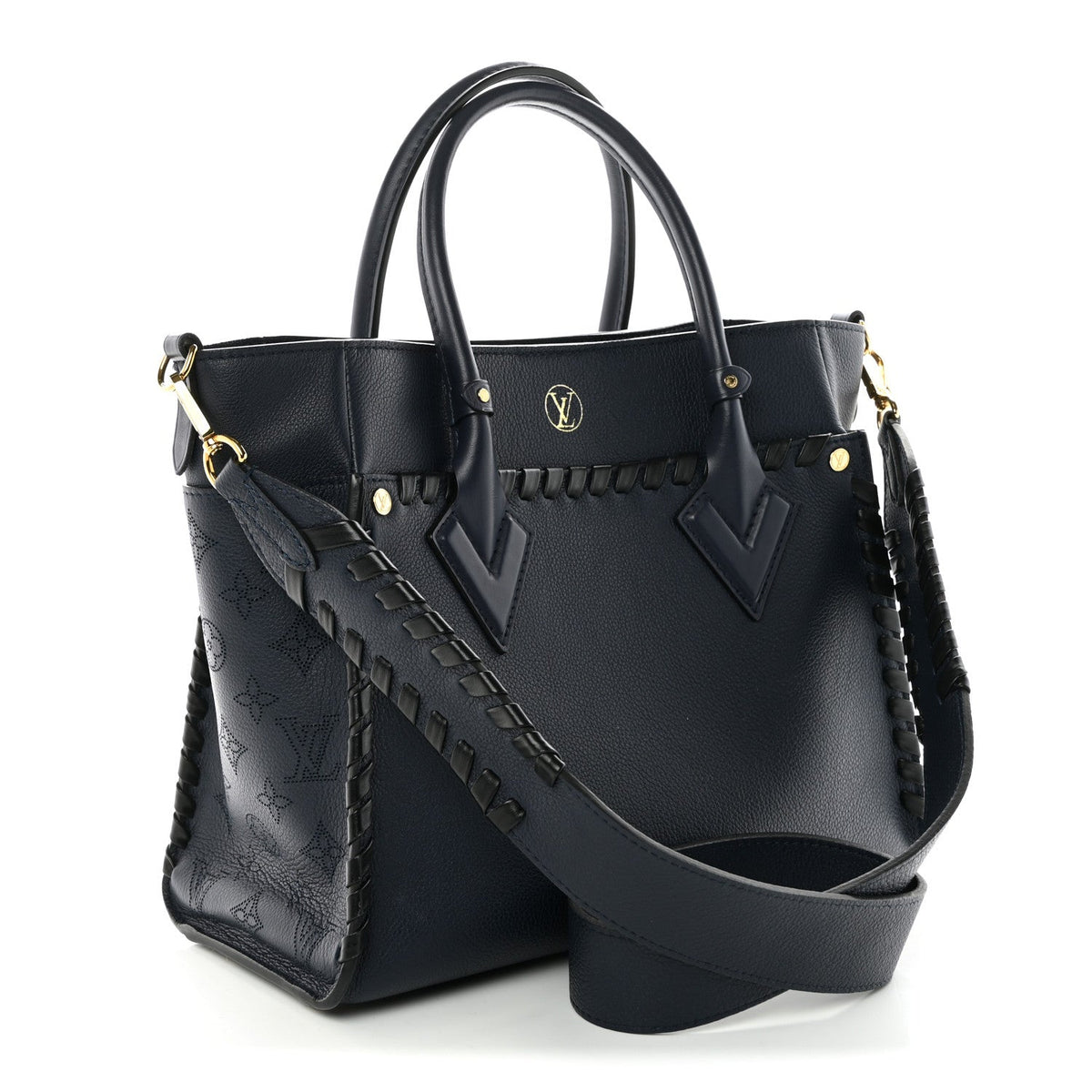 Calfskin Mahina Braided On My Side MM Navy Blue