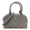 Suede Calfskin Small Perfect Bowling Bag Grey