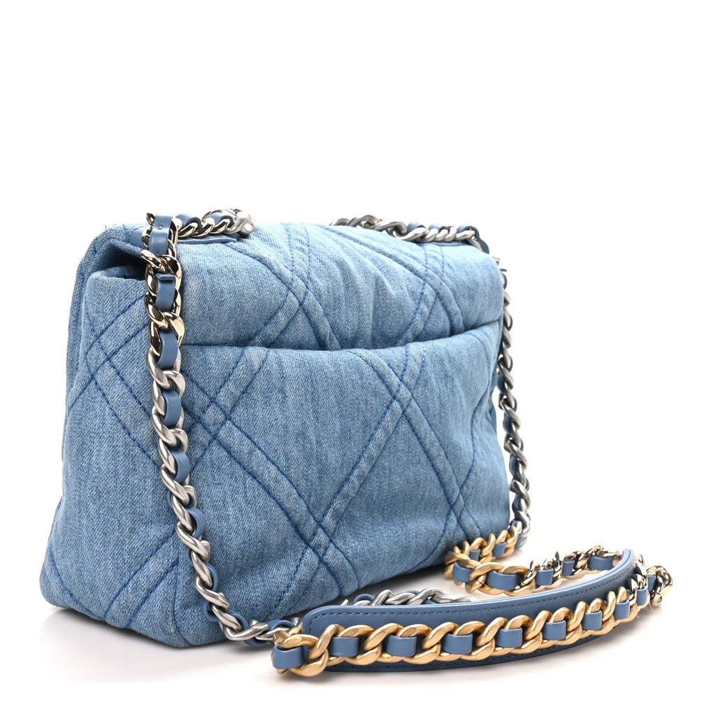 Denim Quilted Medium Chanel 19 Flap Blue