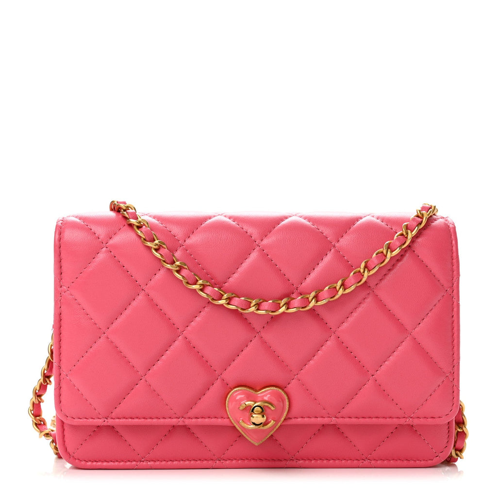 Lambskin Plexiglass Quilted Coco Love Wallet On Chain WOC Pink