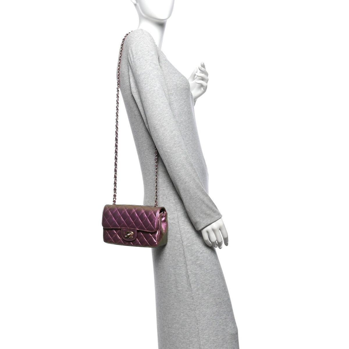 Iridescent Lambskin Quilted Mini Rectangular Flap Purple