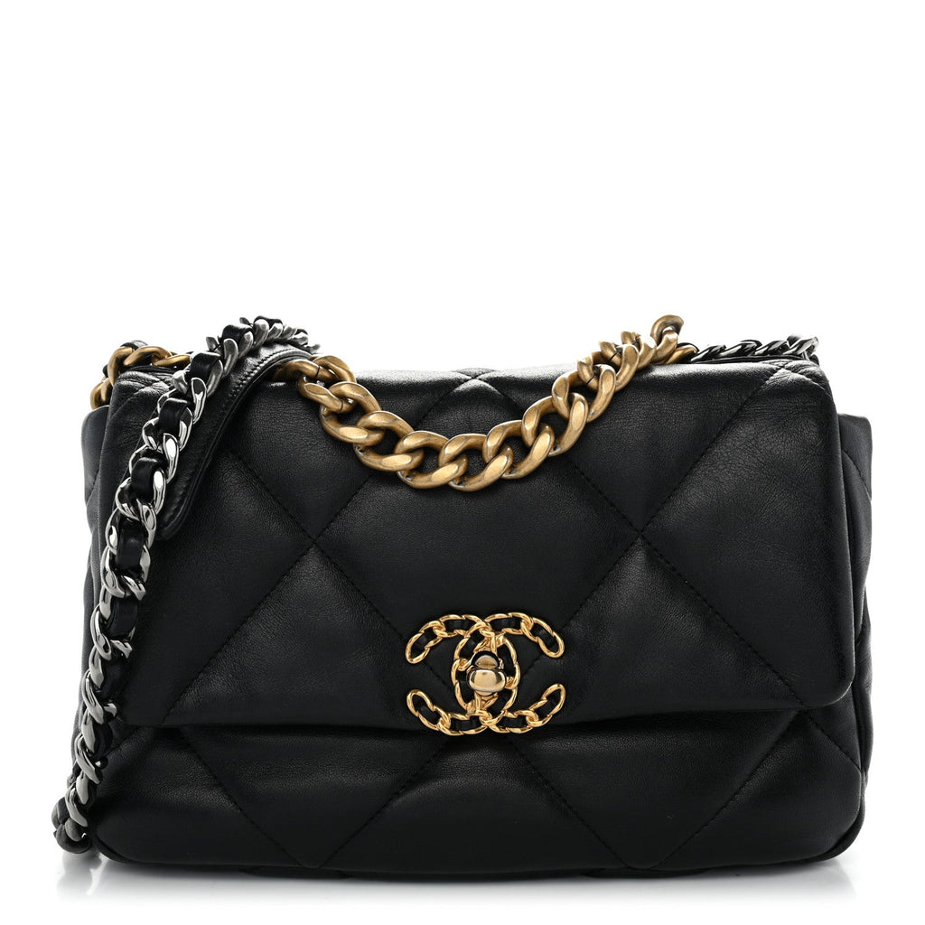 Goatskin Quilted Medium Chanel 19 Flap Black
