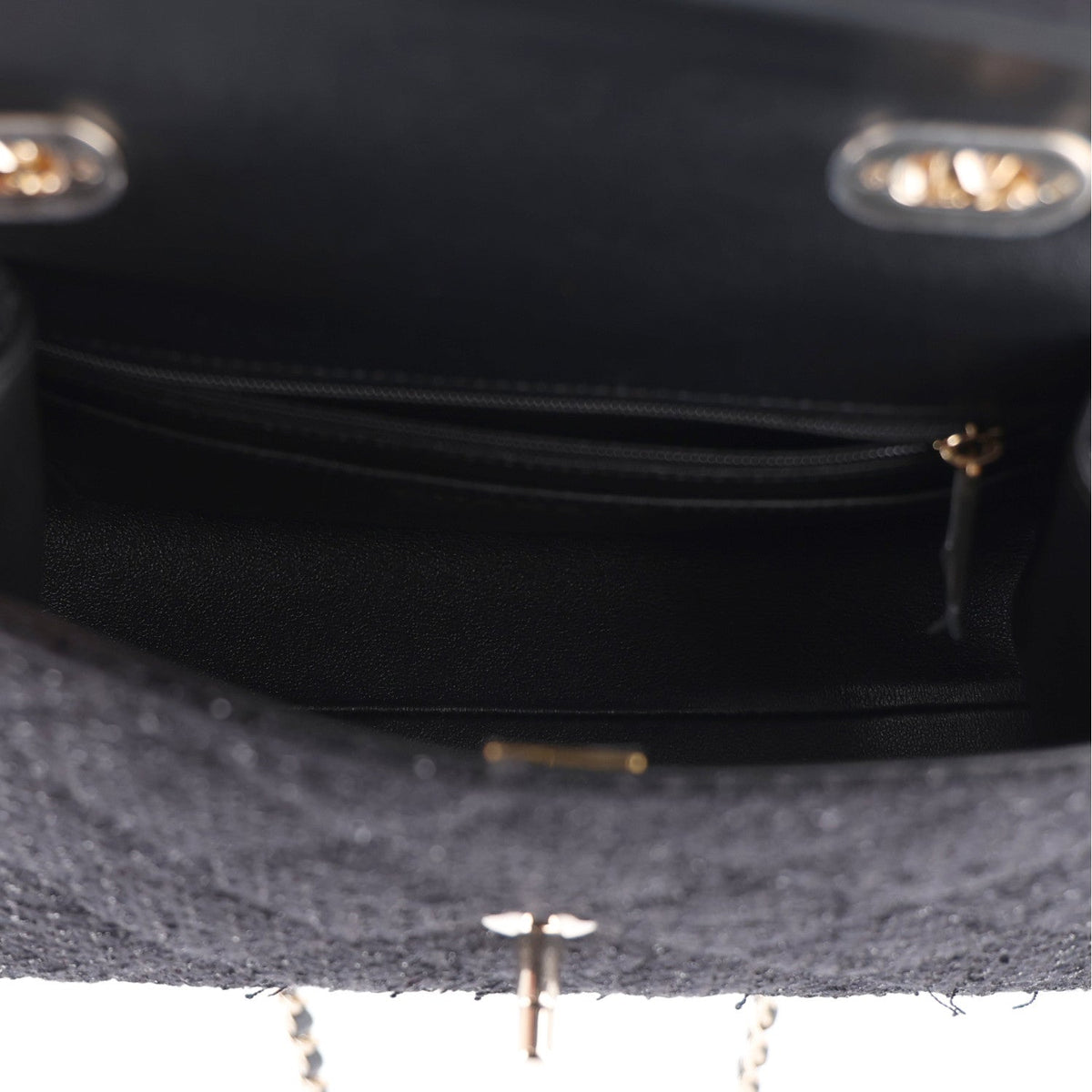 Tweed Quilted Medium Retro Twist Top Handle Flap  Black