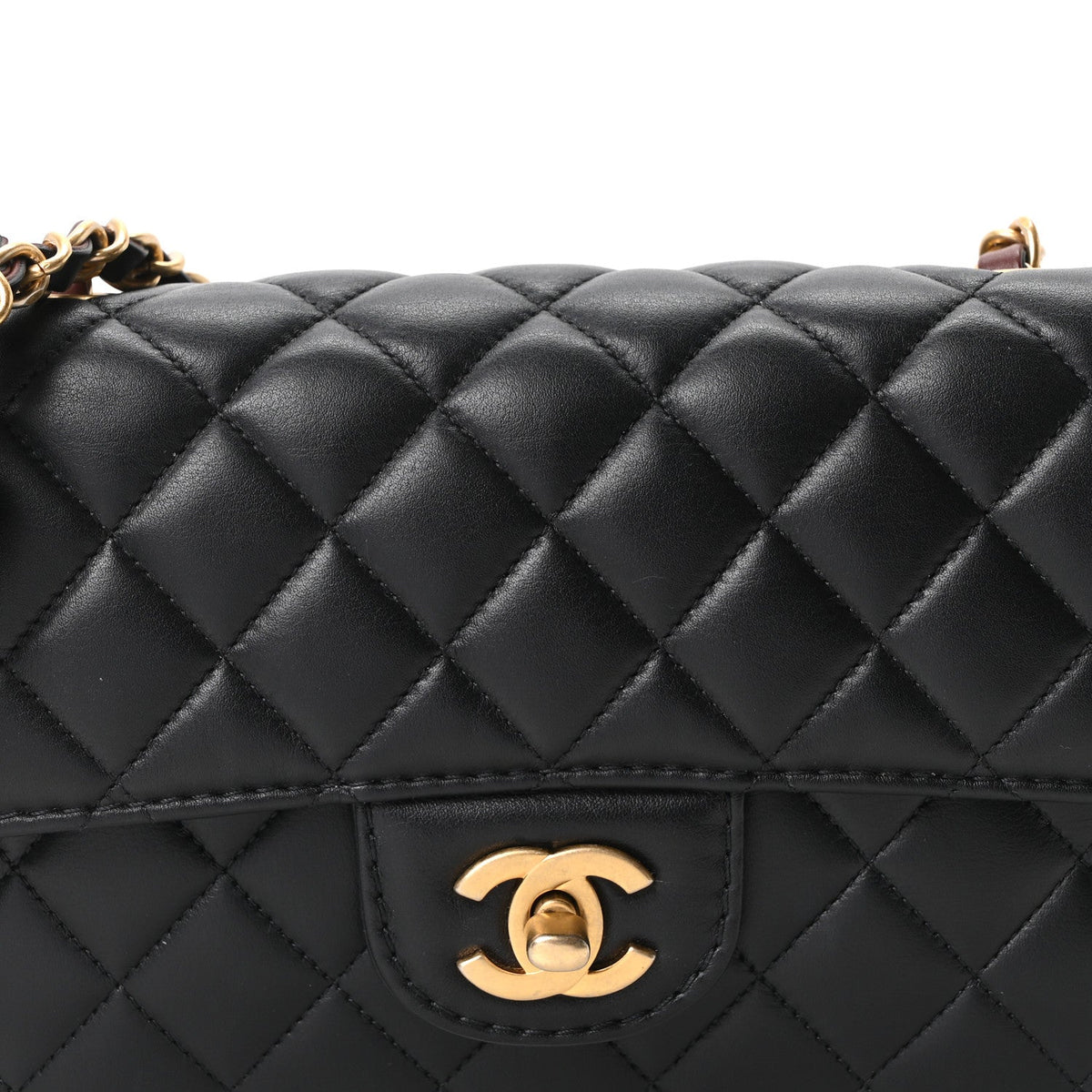 Calfskin Quilted Small Strap Into Flap Bag Black Burgundy